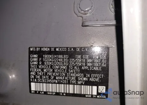 2023 Honda Hr-V Awd Sport from USA, damaged, VIN 3CZRZ2H50PM714351